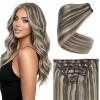 Ve Sunny Human Hair Clip in Extensions Double Weft Ginger Copper Clip on Hair Extensions for Women Short Hair Extensions Real Human Hair 7pcs 14 Inch 105g(Clip-2 #P8/60 Midnight Frost Blonde)