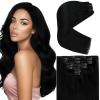 Ve Sunny Human Hair Clip in Extensions Double Weft Ginger Copper Clip on Hair Extensions for Women Short Hair Extensions Real Human Hair 7pcs 14 Inch 105g(Clip-9 #1 Starless Night Jet Black)