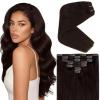 Ve Sunny Human Hair Clip in Extensions Double Weft Ginger Copper Clip on Hair Extensions for Women Short Hair Extensions Real Human Hair 7pcs 14 Inch 105g(Clip-8 #2 Natural Dark Brown)