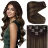 Ve Sunny Human Hair Clip in Extensions Double Weft Ginger Copper Clip on Hair Extensions for Women Short Hair Extensions Real Human Hair 7pcs 14 Inch 105g(Clip-7 #2/6/2 Warm Hearth Brown Balayage)