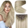 Ve Sunny Human Hair Clip in Extensions Double Weft Ginger Copper Clip on Hair Extensions for Women Short Hair Extensions Real Human Hair 7pcs 14 Inch 105g(Clip-4 #SUN Arctic Haze Blonde)