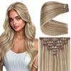 imageVe Sunny Human Hair Clip in Extensions Double Weft Ginger Copper Clip on Hair Extensions for Women Short Hair Extensions Real Human Hair 7pcs 14 Inch 105gClip2 P1060 Morning Sun on Sand