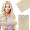 Ve Sunny Human Hair Clip in Extensions Double Weft Ginger Copper Clip on Hair Extensions for Women Short Hair Extensions Real Human Hair 7pcs 14 Inch 105g(Seamless-Clip-1 #60 Platinum Blonde)