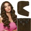 Ve Sunny Human Hair Clip in Extensions Double Weft Ginger Copper Clip on Hair Extensions for Women Short Hair Extensions Real Human Hair 7pcs 14 Inch 105g(Clip-7 #3 Misty Dawn Ash Brown)