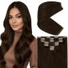 Ve Sunny Human Hair Clip in Extensions Double Weft Ginger Copper Clip on Hair Extensions for Women Short Hair Extensions Real Human Hair 7pcs 14 Inch 105g(Clip-7 #4 Medium Dark Brown)