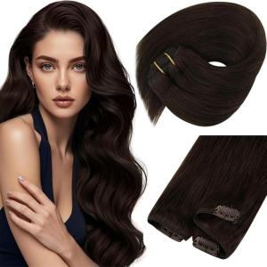 Sunny Hair Clip in Hair Extensions Real Human Hair 120g Remy Hair Clip in Extensions for Women Human Hair Extensions Ombre Walnut Brown to Light Brown Balayage Blonde 24 Inch(A-5 #2-Dark Brown)
