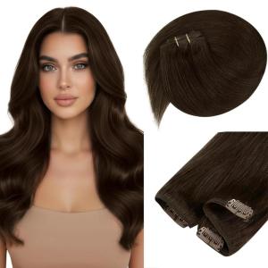 Sunny Hair Clip in Hair Extensions Real Human Hair 120g Remy Hair Clip in Extensions for Women Human Hair Extensions Ombre Walnut Brown to Light Brown Balayage Blonde 24 Inch(A-5 #4-Chocolate Brown)