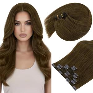 Sunny Hair Clip in Hair Extensions Real Human Hair 120g Remy Hair Clip in Extensions for Women Human Hair Extensions Ombre Walnut Brown to Light Brown Balayage Blonde 24 Inch(A-6 #3-Cool Ash Brown)