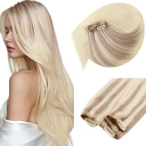 Sunny Hair Clip in Hair Extensions Real Human Hair 120g Remy Hair Clip in Extensions for Women Human Hair Extensions Ombre Walnut Brown to Light Brown Balayage Blonde 24 Inch(A-8 #Ombre-18/22/60-Nordic Ash Blonde Mix)