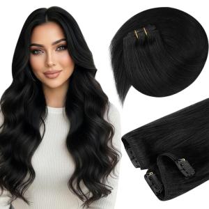 Sunny Hair Clip in Hair Extensions Real Human Hair 120g Remy Hair Clip in Extensions for Women Human Hair Extensions Ombre Walnut Brown to Light Brown Balayage Blonde 24 Inch(A-4 #1B-Natural Black)