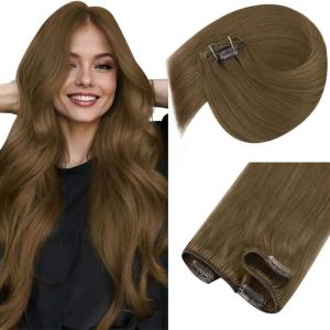 Sunny Hair Clip in Hair Extensions Real Human Hair 120g Remy Hair Clip in Extensions for Women Human Hair Extensions Ombre Walnut Brown to Light Brown Balayage Blonde 24 Inch(A-5 #8-Light Ash Brown)