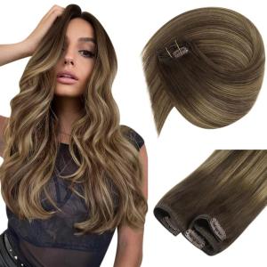 Sunny Hair Clip in Hair Extensions Real Human Hair 120g Remy Hair Clip in Extensions for Women Human Hair Extensions Ombre Walnut Brown to Light Brown Balayage Blonde 24 Inch(A-7 #Balayage-4/27/4-Chocolate Brown Mix)