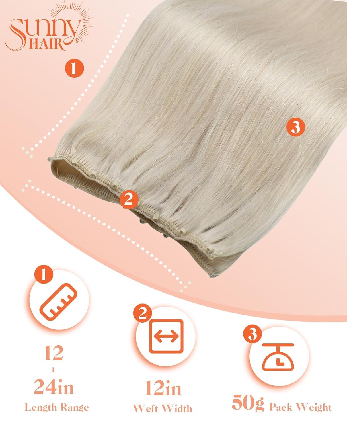 imageSunny Hair Micro Bead Weft Extensions Real Human Hair Ash Blond MicroBeaded Weft Human Hair Extensions Blonde Highlights Bleach Blonde Real Human Hair for Women 20inch 50gB60Blonde