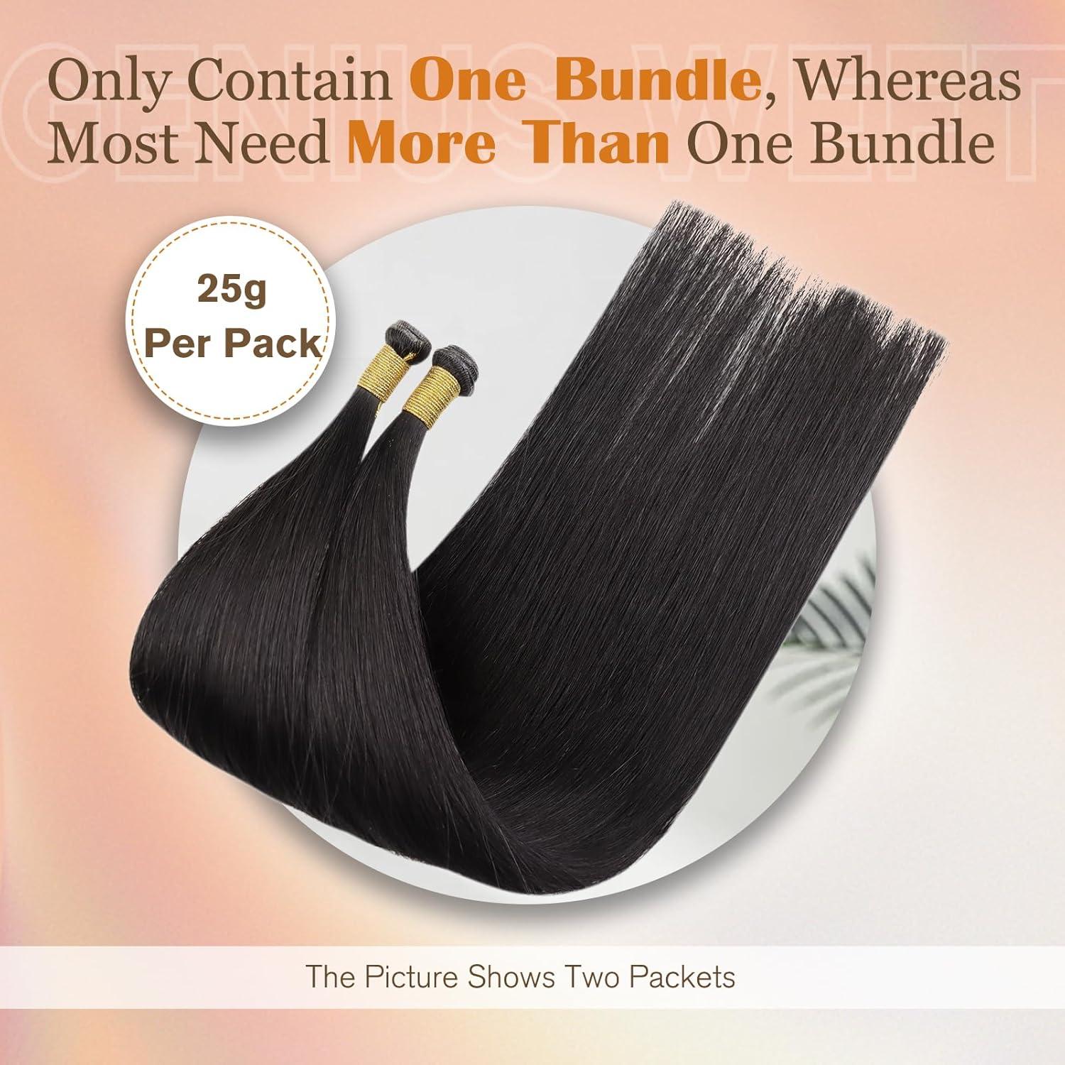 imageSunny Hair Virgin Human Hair Weft Extensions Black Human Hair Extensions Sew in Genius Weft Sew in Hair Extensions Real Human Hair Handtied Black 20inch 25gBrown