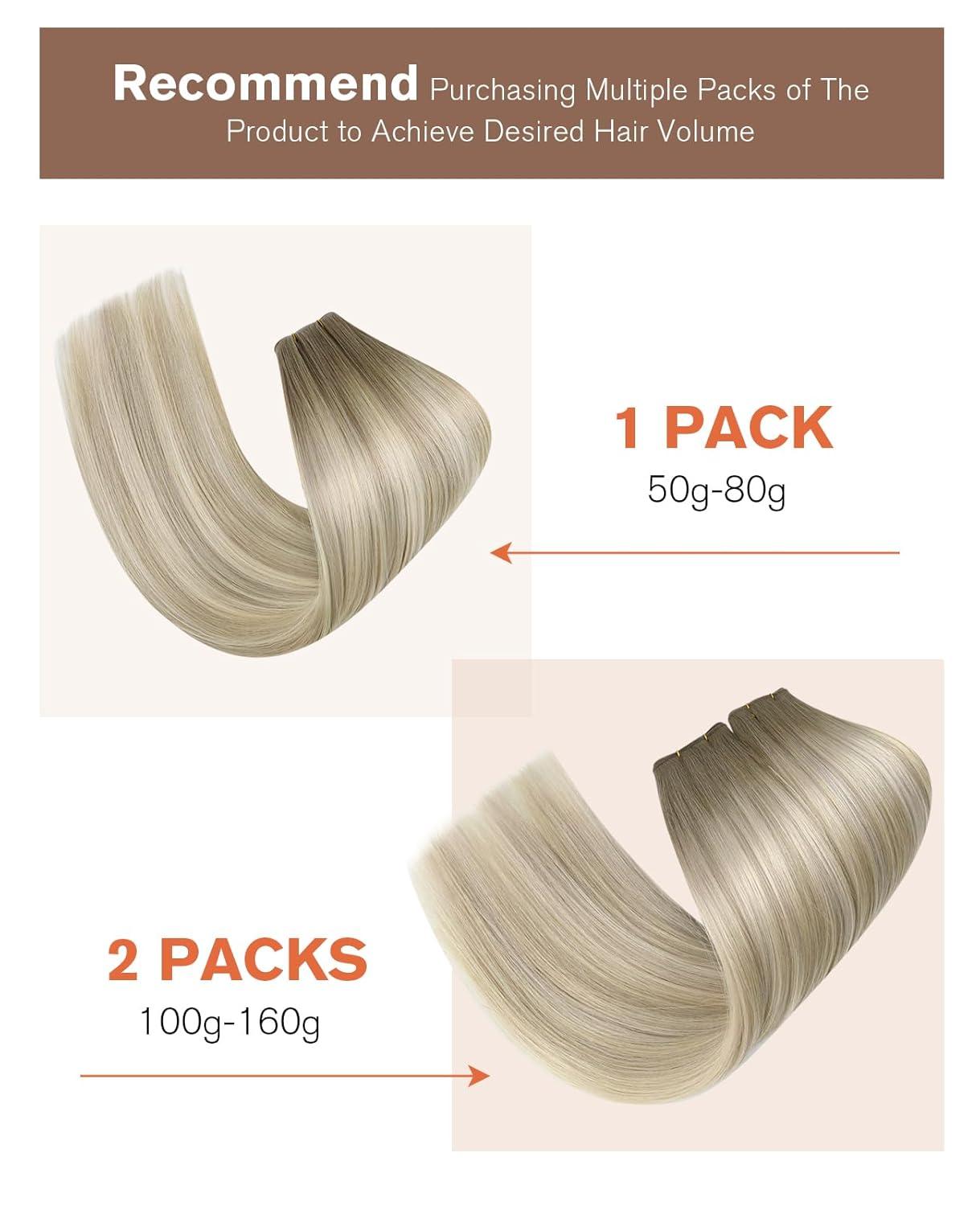imageSunny Hair Weft Hair Extensions Human Hair 18inch Sew in Hair Extensions Real Human Hair Highlights Human Hair Weft Extensions Dark Brown Mix Caramel Blonde Natural Hair Weft for Women 100gCSun186060AAsh Blonde Ombre