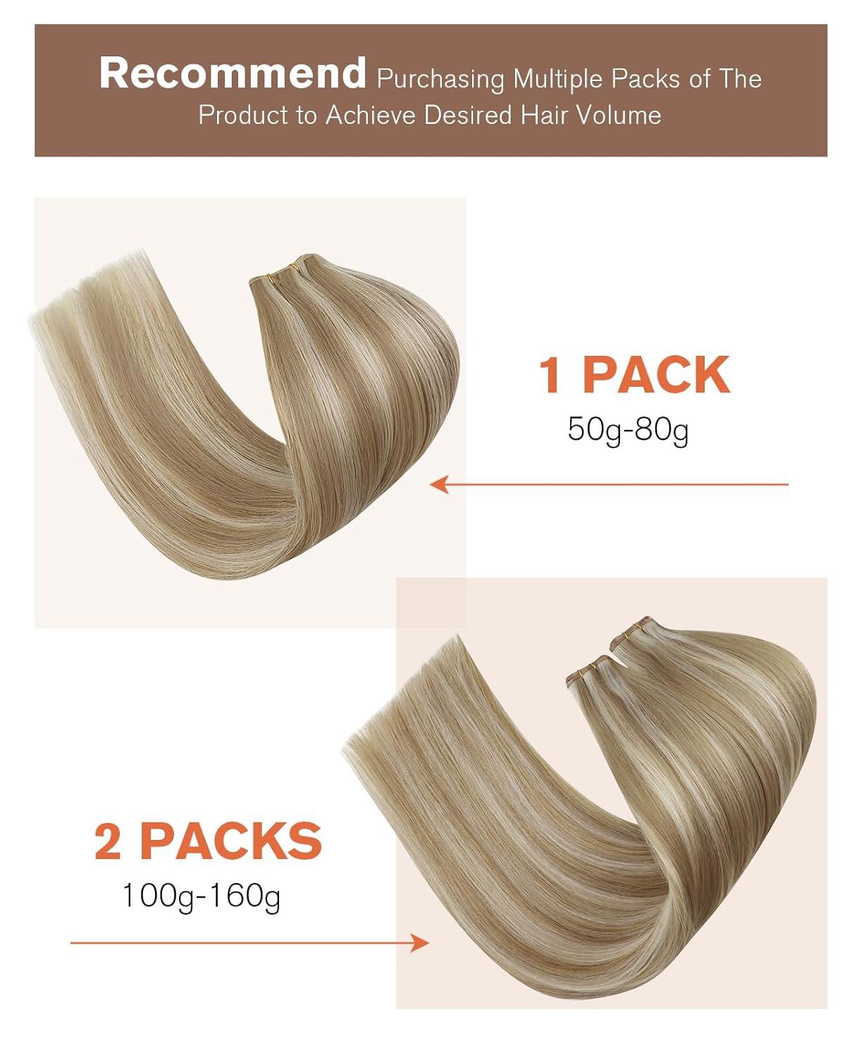 imageSunny Hair Weft Hair Extensions Human Hair 18inch Sew in Hair Extensions Real Human Hair Highlights Human Hair Weft Extensions Dark Brown Mix Caramel Blonde Natural Hair Weft for Women 100gB1622Golden Blonde Highlights