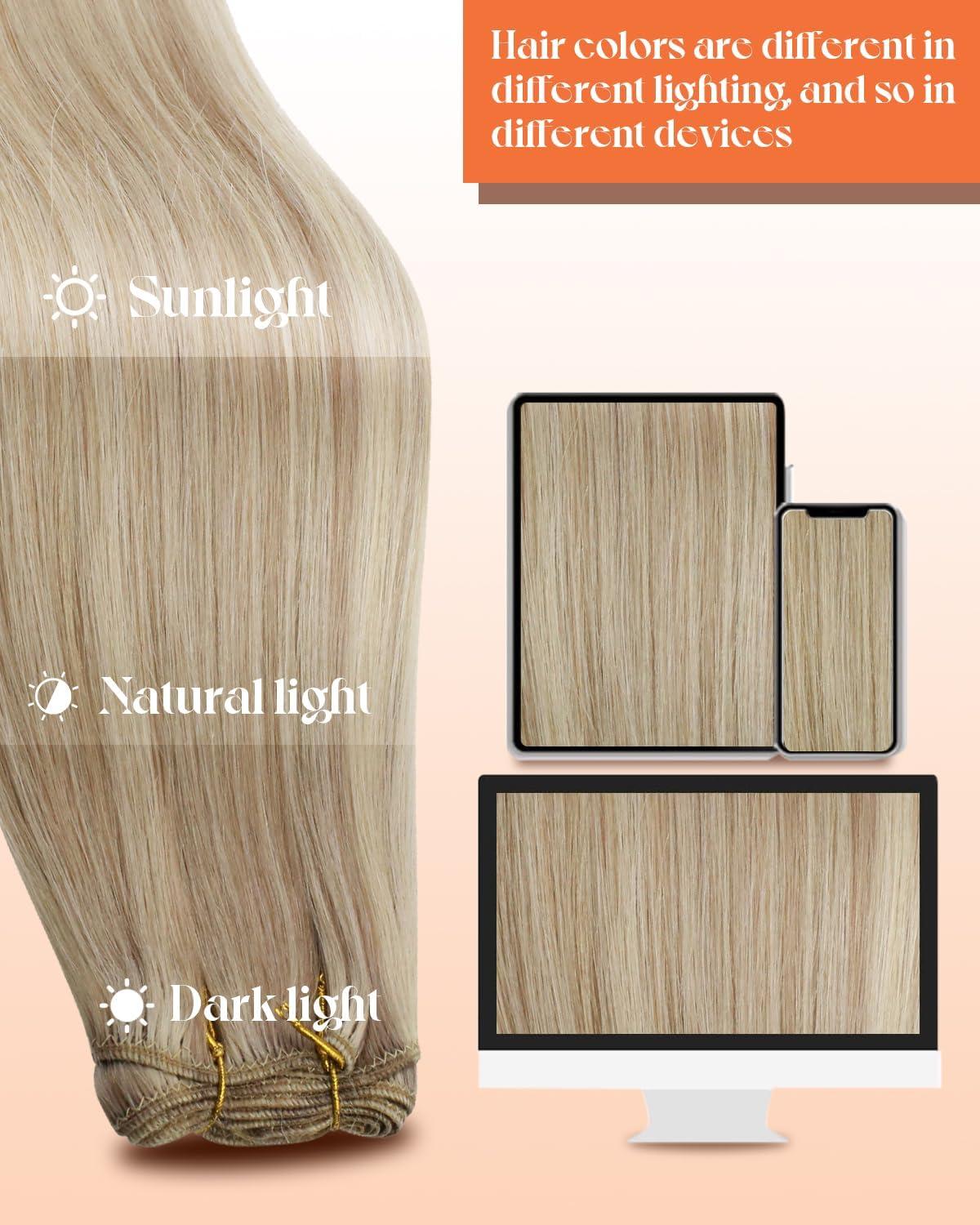 imageSunny Hair Weft Hair Extensions Human Hair 18inch Sew in Hair Extensions Real Human Hair Highlights Human Hair Weft Extensions Dark Brown Mix Caramel Blonde Natural Hair Weft for Women 100gB18613Ash Blonde Highlights