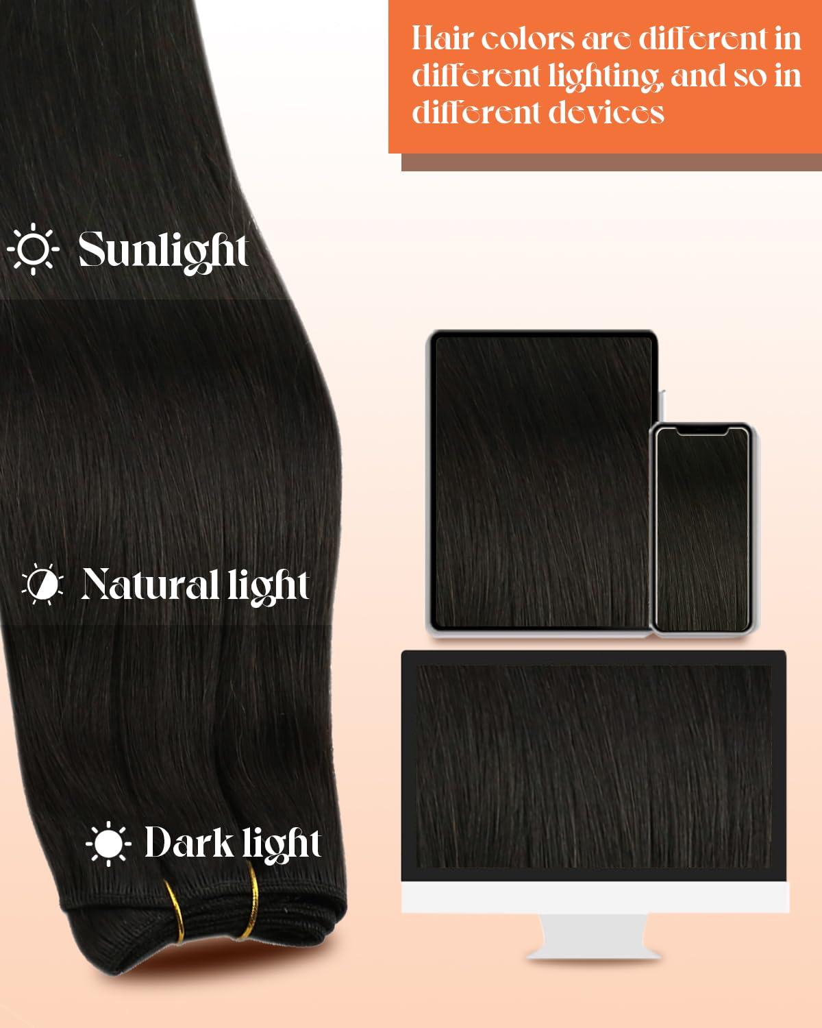 imageSunny Hair Weft Hair Extensions Human Hair 18inch Sew in Hair Extensions Real Human Hair Highlights Human Hair Weft Extensions Dark Brown Mix Caramel Blonde Natural Hair Weft for Women 100gC1BNatural Black