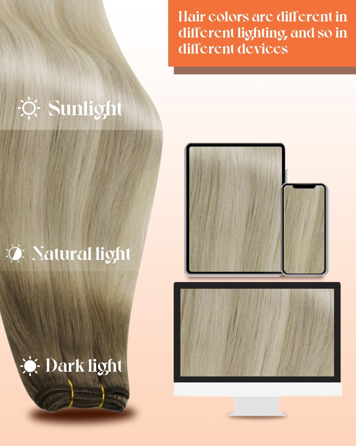 imageSunny Hair Weft Hair Extensions Human Hair 18inch Sew in Hair Extensions Real Human Hair Highlights Human Hair Weft Extensions Dark Brown Mix Caramel Blonde Natural Hair Weft for Women 100gCSun186060AAsh Blonde Ombre