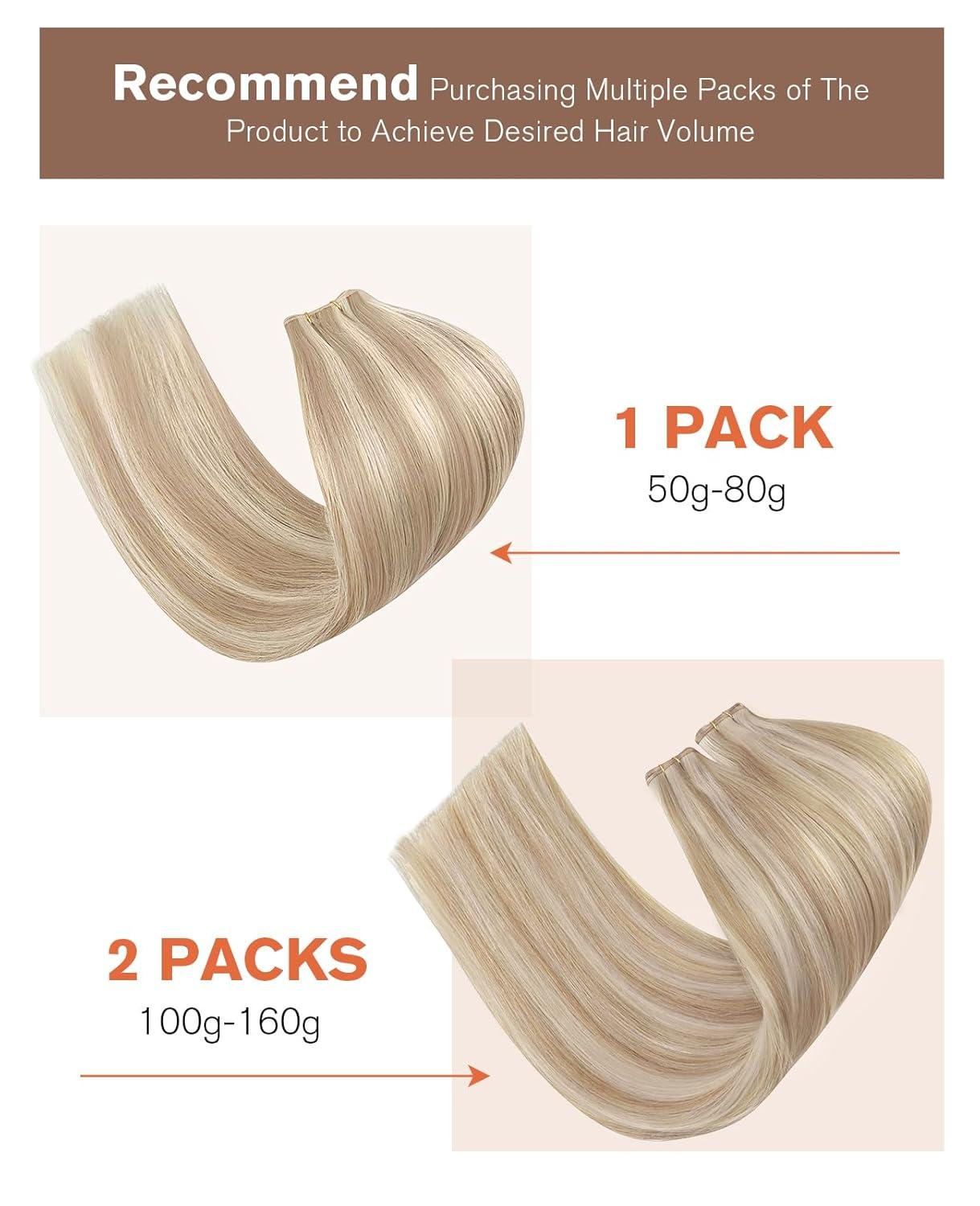 imageSunny Hair Weft Hair Extensions Human Hair 18inch Sew in Hair Extensions Real Human Hair Highlights Human Hair Weft Extensions Dark Brown Mix Caramel Blonde Natural Hair Weft for Women 100gB18613Ash Blonde Highlights