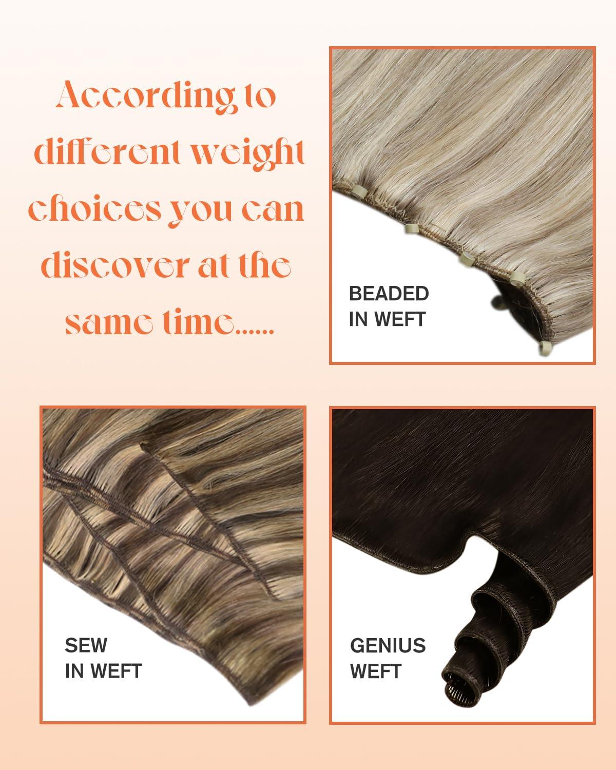 imageSunny Hair Weft Hair Extensions Human Hair 18inch Sew in Hair Extensions Real Human Hair Highlights Human Hair Weft Extensions Dark Brown Mix Caramel Blonde Natural Hair Weft for Women 100gC41460Dark Brown Roots to Blonde