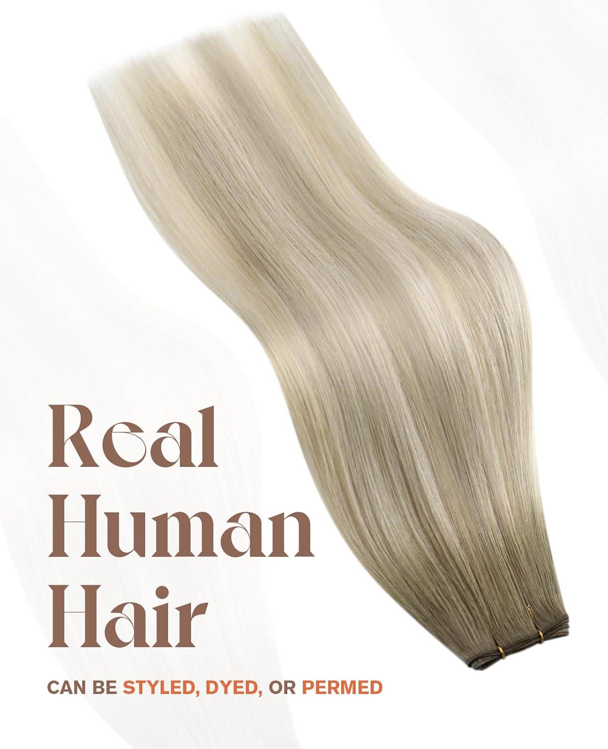 imageSunny Hair Weft Hair Extensions Human Hair 18inch Sew in Hair Extensions Real Human Hair Highlights Human Hair Weft Extensions Dark Brown Mix Caramel Blonde Natural Hair Weft for Women 100gCSun186060AAsh Blonde Ombre
