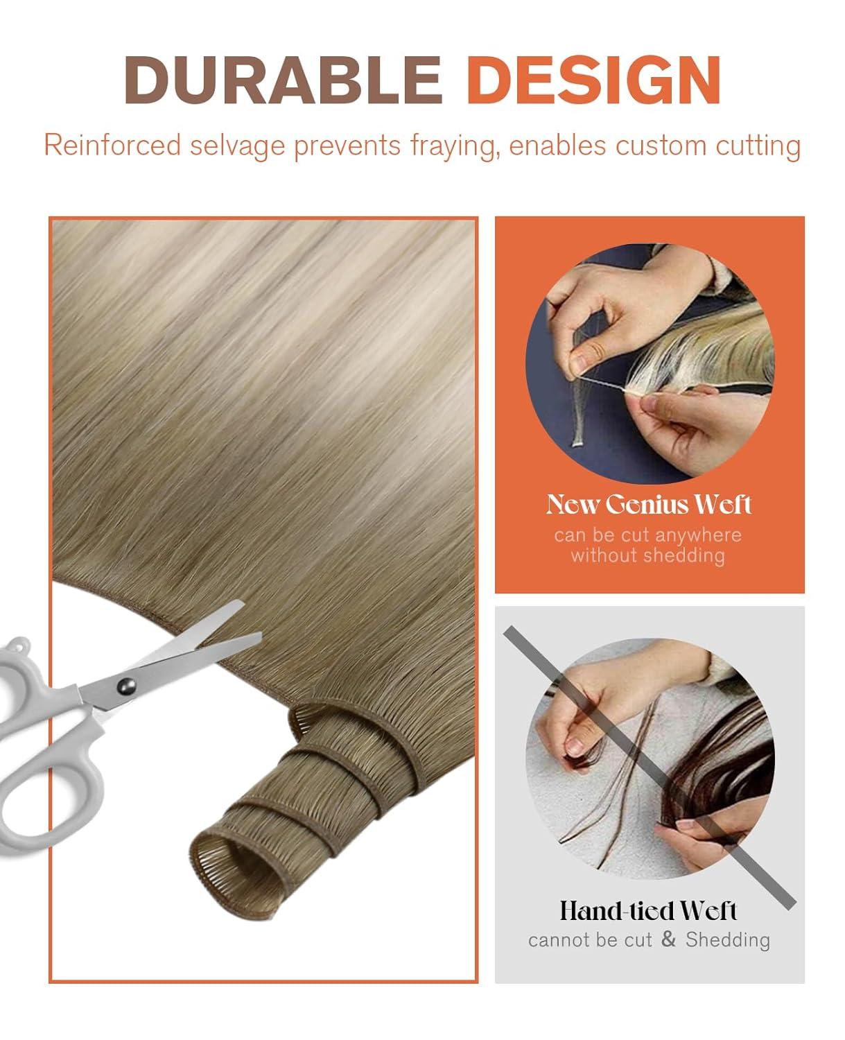 imageSunny Hair Weft Hair Extensions Human Hair 18inch Sew in Hair Extensions Real Human Hair Highlights Human Hair Weft Extensions Dark Brown Mix Caramel Blonde Natural Hair Weft for Women 100gCSun186060AAsh Blonde Ombre