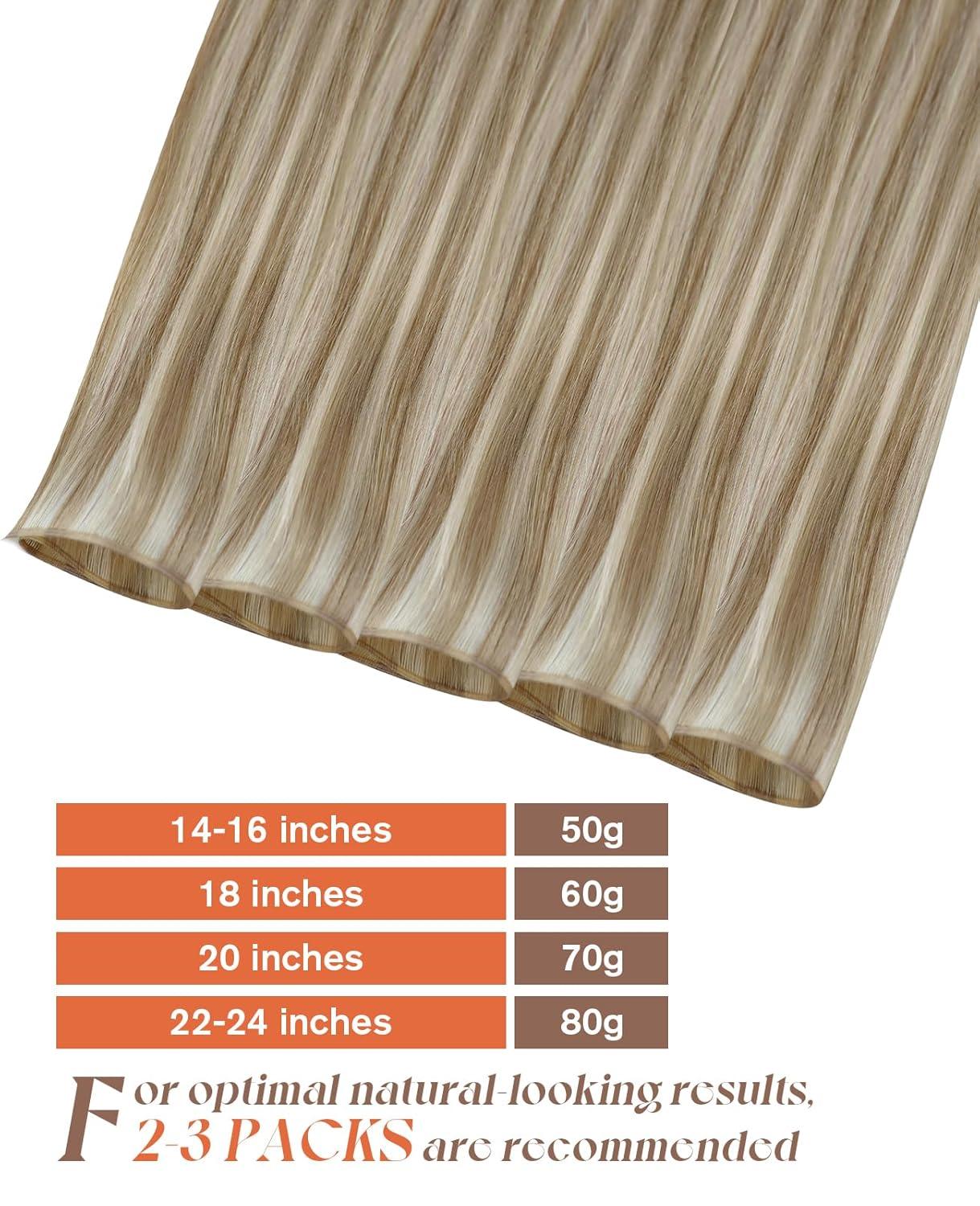 imageSunny Hair Weft Hair Extensions Human Hair 18inch Sew in Hair Extensions Real Human Hair Highlights Human Hair Weft Extensions Dark Brown Mix Caramel Blonde Natural Hair Weft for Women 100gB1622Golden Blonde Highlights