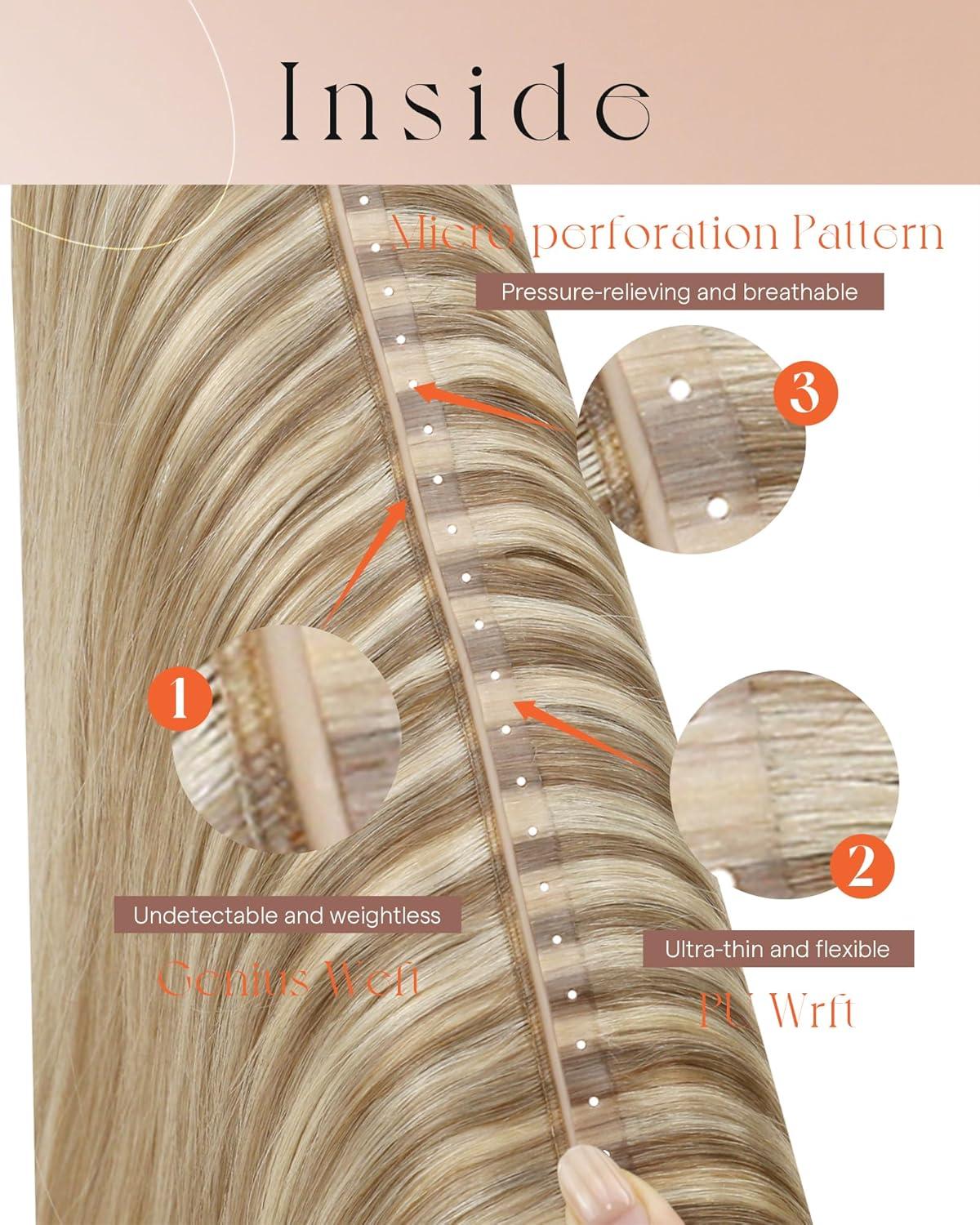imageSunny Hair Weft Hair Extensions Human Hair 18inch Sew in Hair Extensions Real Human Hair Highlights Human Hair Weft Extensions Dark Brown Mix Caramel Blonde Natural Hair Weft for Women 100gB1622Golden Blonde Highlights