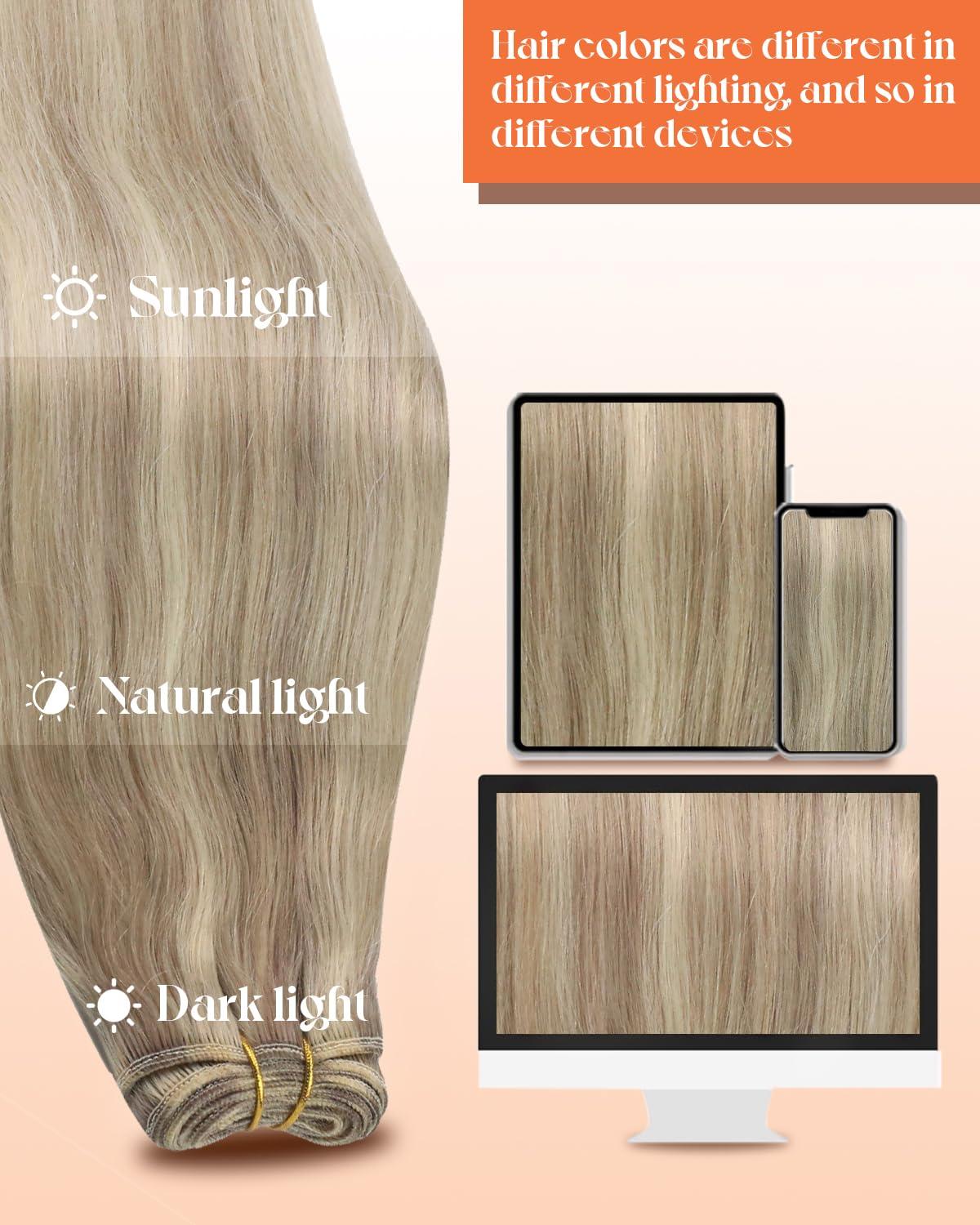 imageSunny Hair Weft Hair Extensions Human Hair 18inch Sew in Hair Extensions Real Human Hair Highlights Human Hair Weft Extensions Dark Brown Mix Caramel Blonde Natural Hair Weft for Women 100gB1622Golden Blonde Highlights