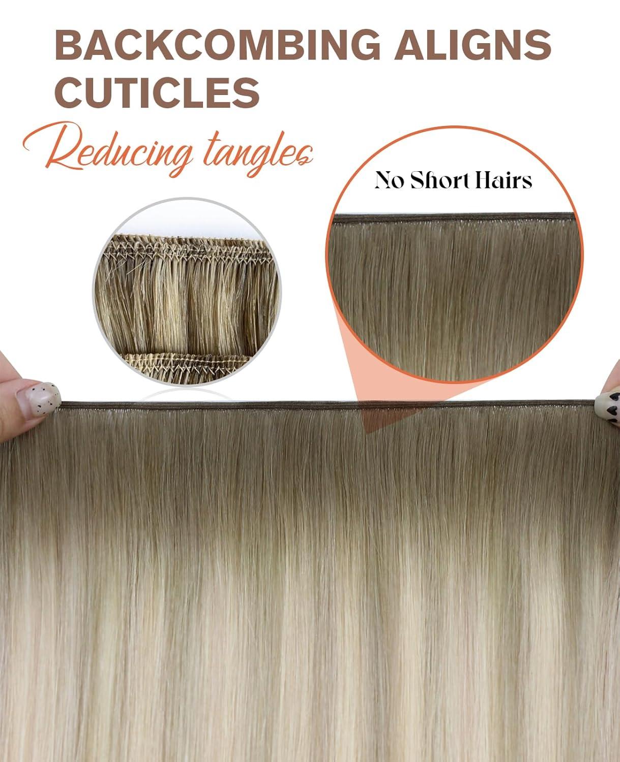 imageSunny Hair Weft Hair Extensions Human Hair 18inch Sew in Hair Extensions Real Human Hair Highlights Human Hair Weft Extensions Dark Brown Mix Caramel Blonde Natural Hair Weft for Women 100gCSun186060AAsh Blonde Ombre