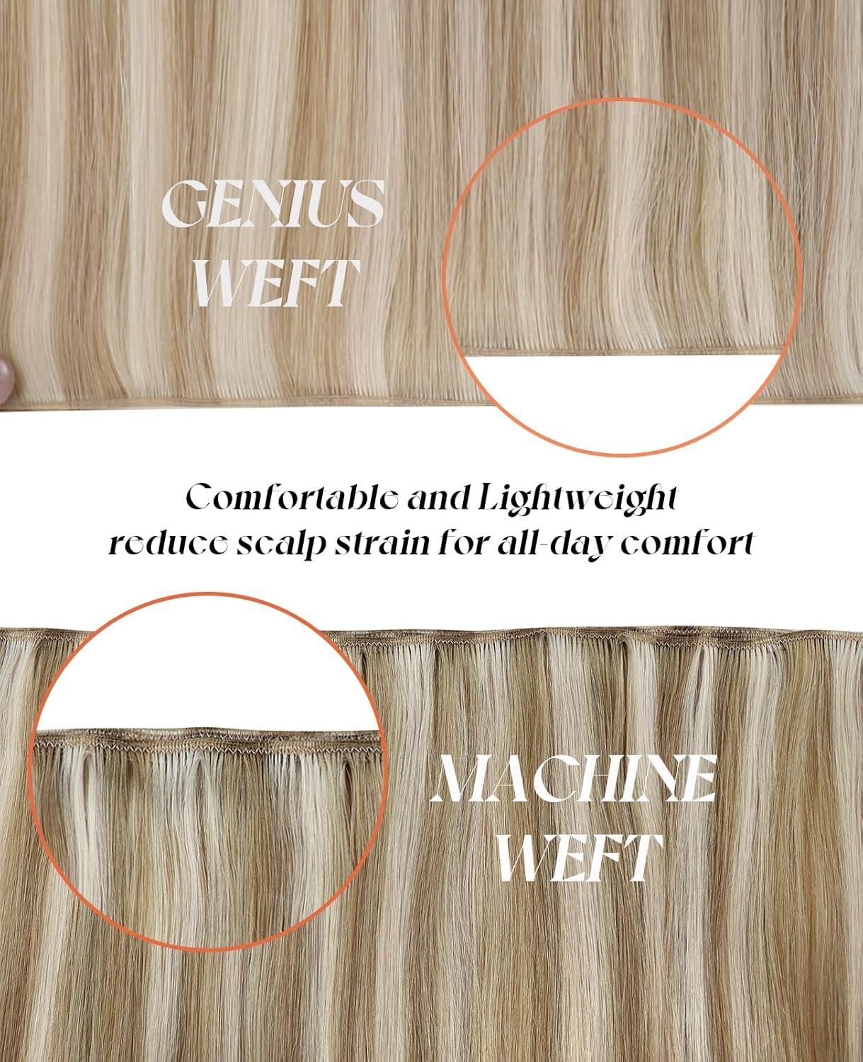 imageSunny Hair Weft Hair Extensions Human Hair 18inch Sew in Hair Extensions Real Human Hair Highlights Human Hair Weft Extensions Dark Brown Mix Caramel Blonde Natural Hair Weft for Women 100gB18613Ash Blonde Highlights