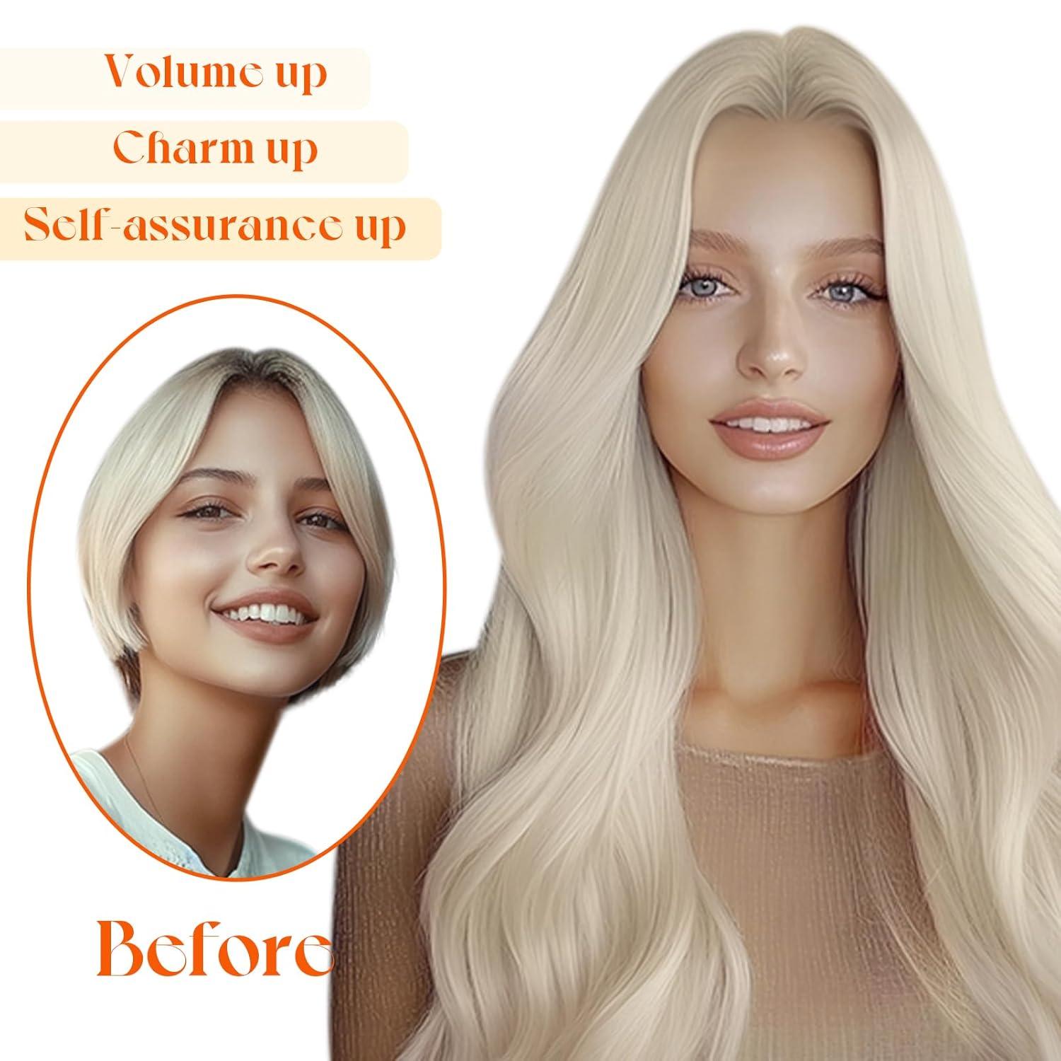 imageSunny Hair Wire Hair Extensions Real Human Hair Fish Line Human Hair Extensions Invisible Wire Extensions Golden Blonde with Medium Blonde Highlights 1622 18 InchB3 60 Blonde
