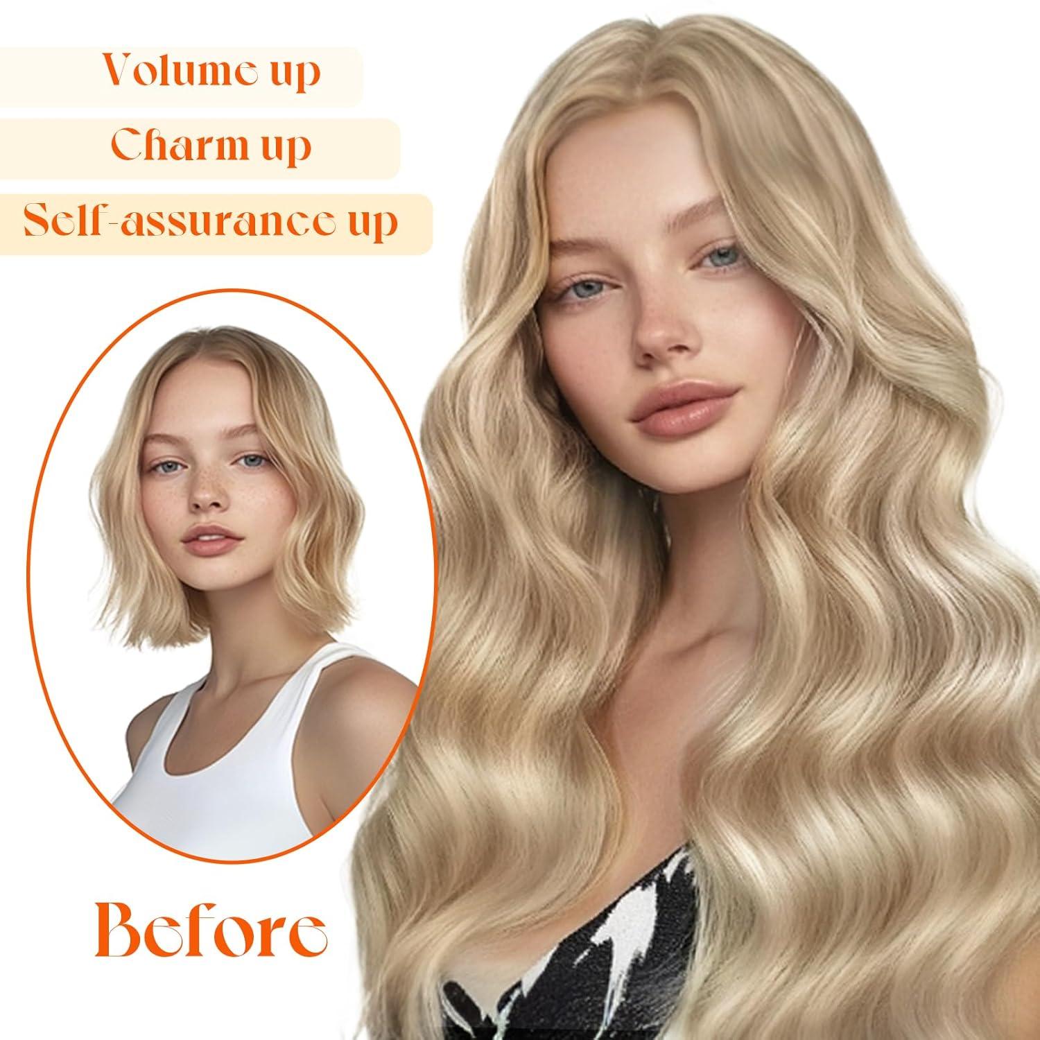 imageSunny Hair Wire Hair Extensions Real Human Hair Fish Line Human Hair Extensions Invisible Wire Extensions Golden Blonde with Medium Blonde Highlights 1622 18 InchB1 18613