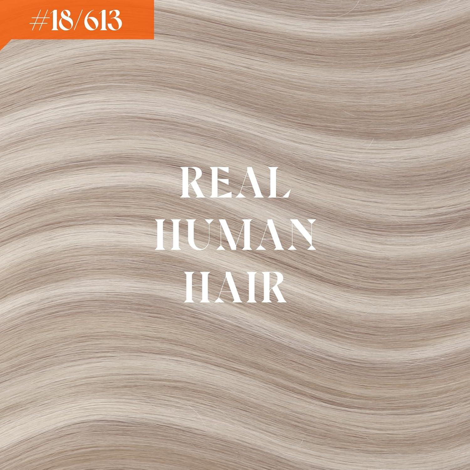 imageSunny Hair Wire Hair Extensions Real Human Hair Fish Line Human Hair Extensions Invisible Wire Extensions Golden Blonde with Medium Blonde Highlights 1622 18 InchB1 18A613A