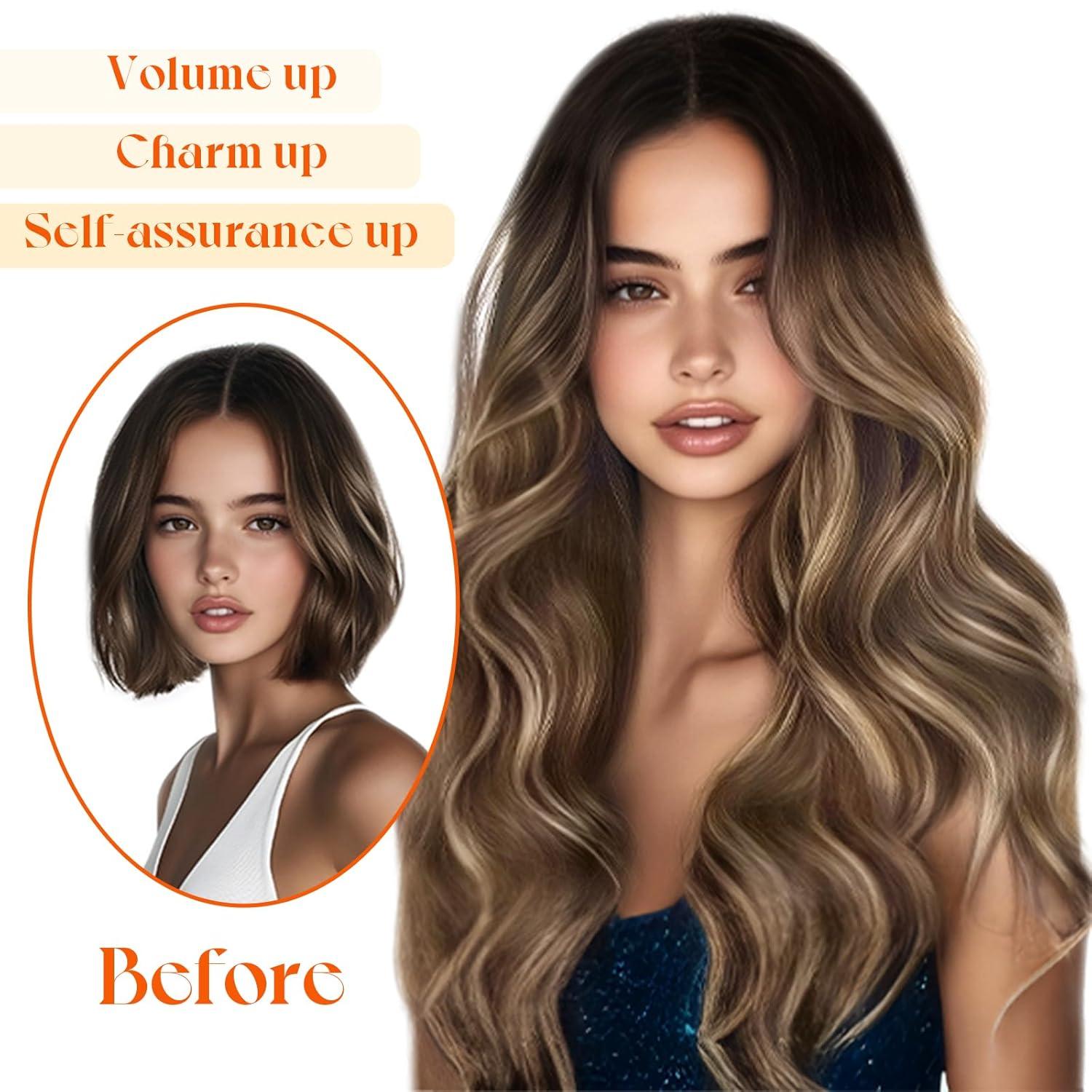 imageSunny Hair Wire Hair Extensions Real Human Hair Fish Line Human Hair Extensions Invisible Wire Extensions Golden Blonde with Medium Blonde Highlights 1622 18 InchC3 1B418 New