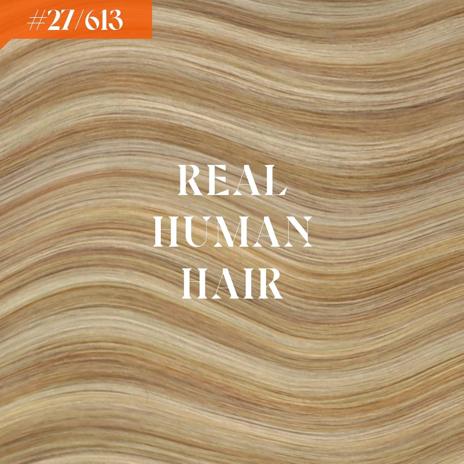 imageSunny Hair Wire Hair Extensions Real Human Hair Fish Line Human Hair Extensions Invisible Wire Extensions Golden Blonde with Medium Blonde Highlights 1622 18 InchA2 27613