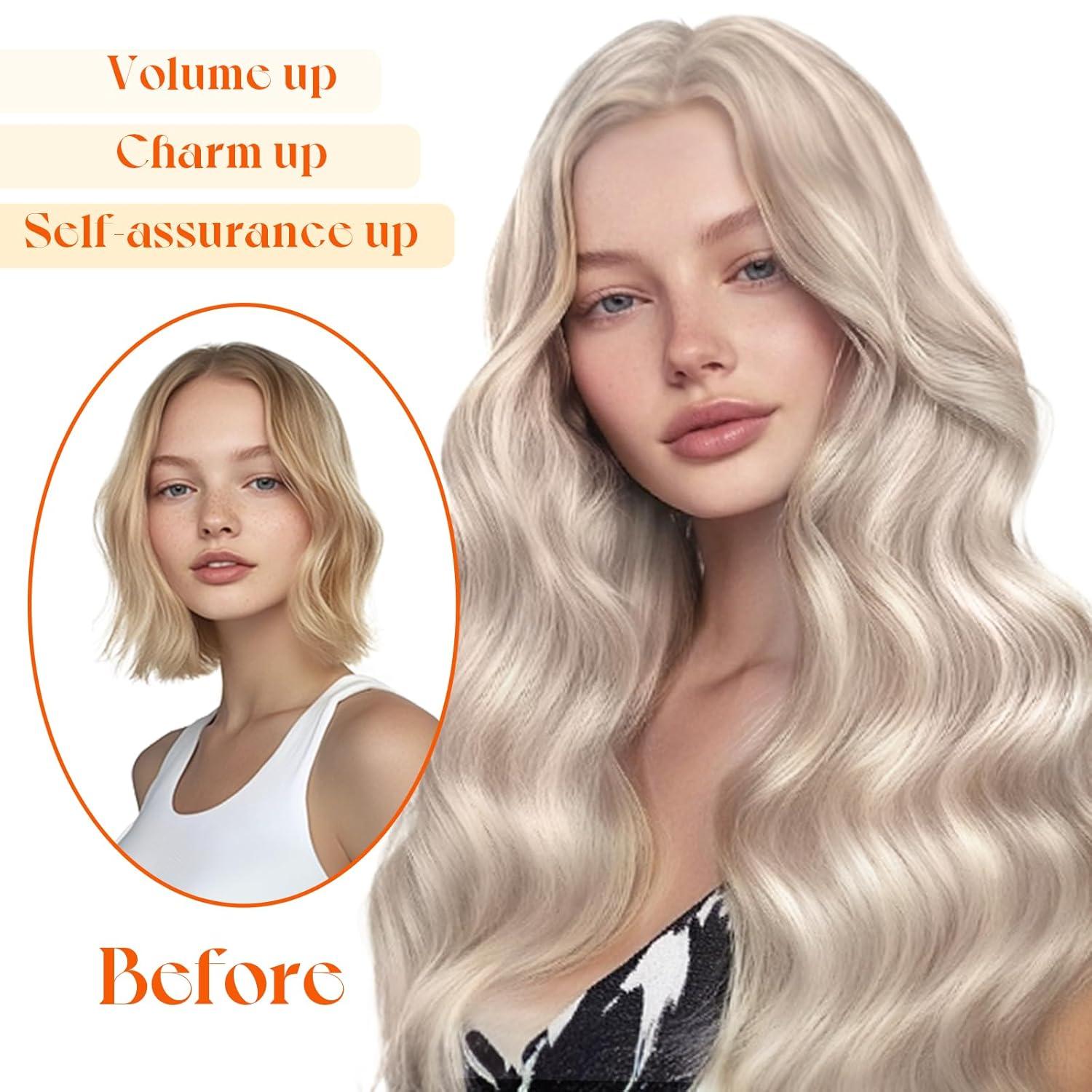 imageSunny Hair Wire Hair Extensions Real Human Hair Fish Line Human Hair Extensions Invisible Wire Extensions Golden Blonde with Medium Blonde Highlights 1622 18 InchB1 18A613A