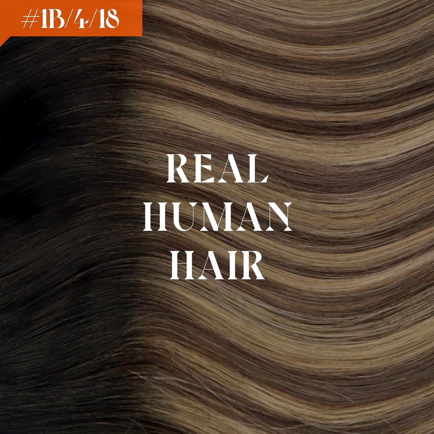 imageSunny Hair Wire Hair Extensions Real Human Hair Fish Line Human Hair Extensions Invisible Wire Extensions Golden Blonde with Medium Blonde Highlights 1622 18 InchC3 1B418 New