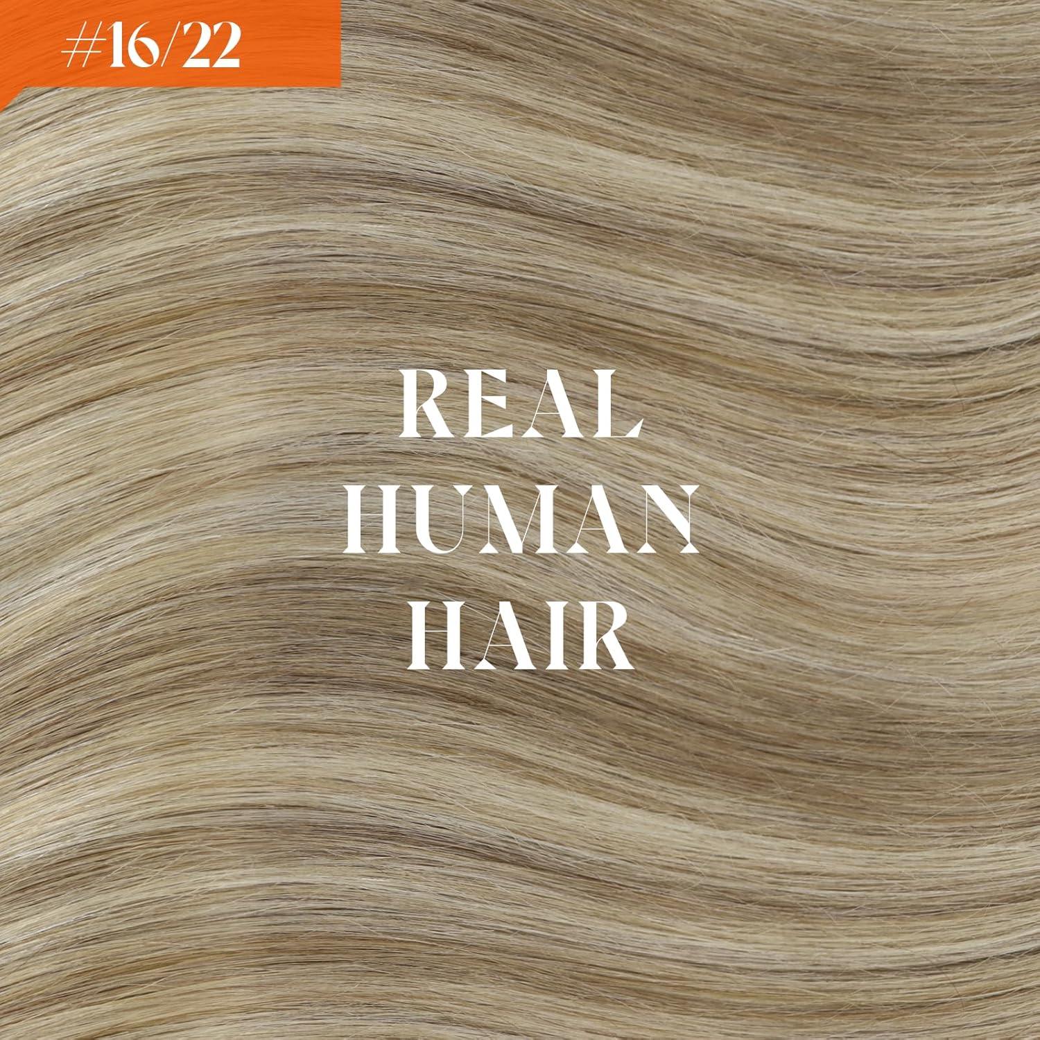 imageSunny Hair Wire Hair Extensions Real Human Hair Fish Line Human Hair Extensions Invisible Wire Extensions Golden Blonde with Medium Blonde Highlights 1622 18 InchA1 1622
