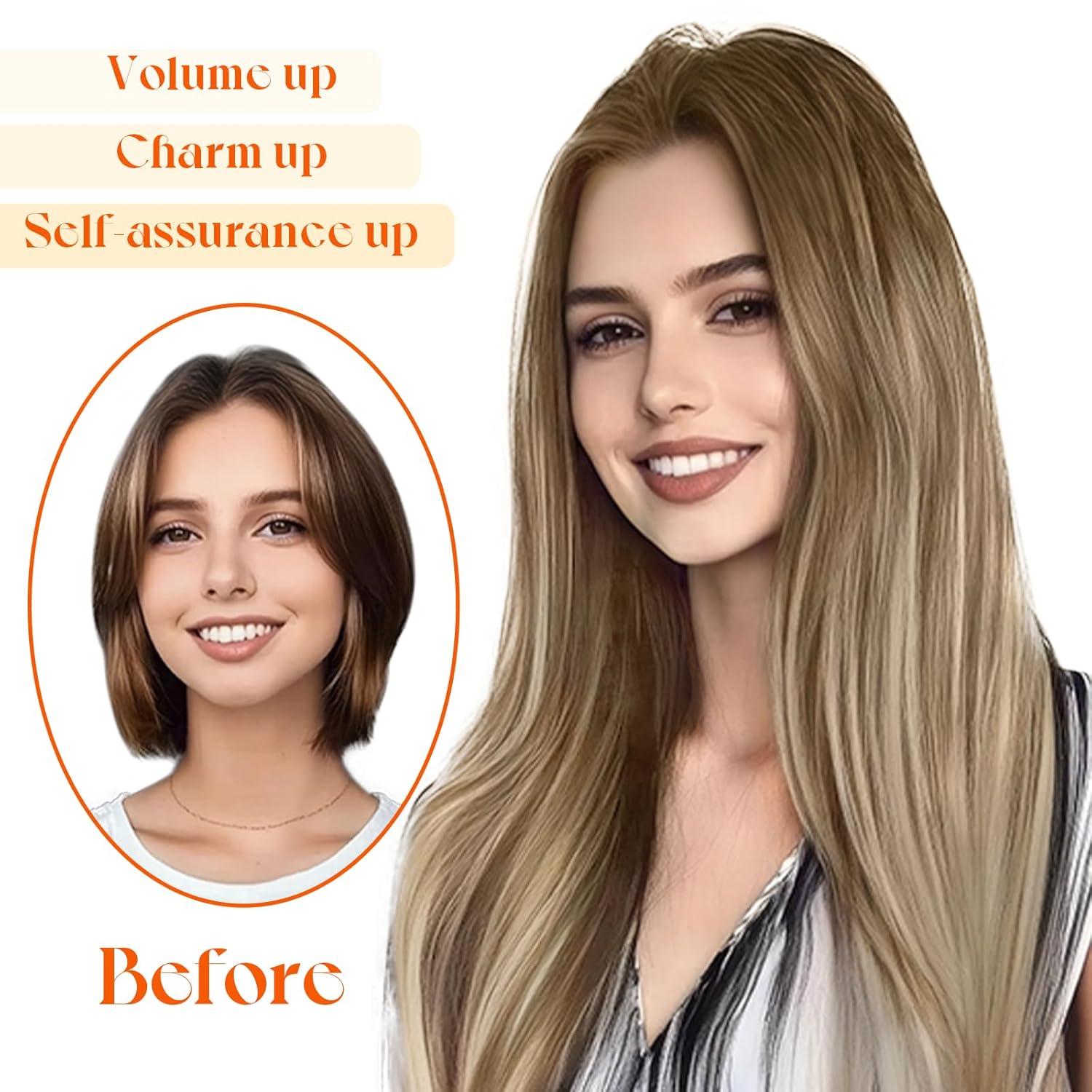 imageSunny Hair Wire Hair Extensions Real Human Hair Fish Line Human Hair Extensions Invisible Wire Extensions Golden Blonde with Medium Blonde Highlights 1622 18 InchB1 6606