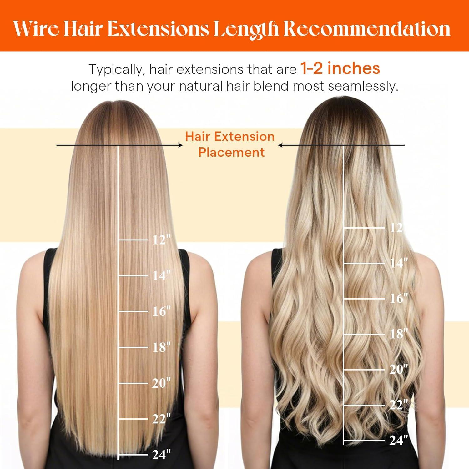 imageSunny Hair Wire Hair Extensions Real Human Hair Fish Line Human Hair Extensions Invisible Wire Extensions Golden Blonde with Medium Blonde Highlights 1622 18 InchC4 1C Mocha Brown New