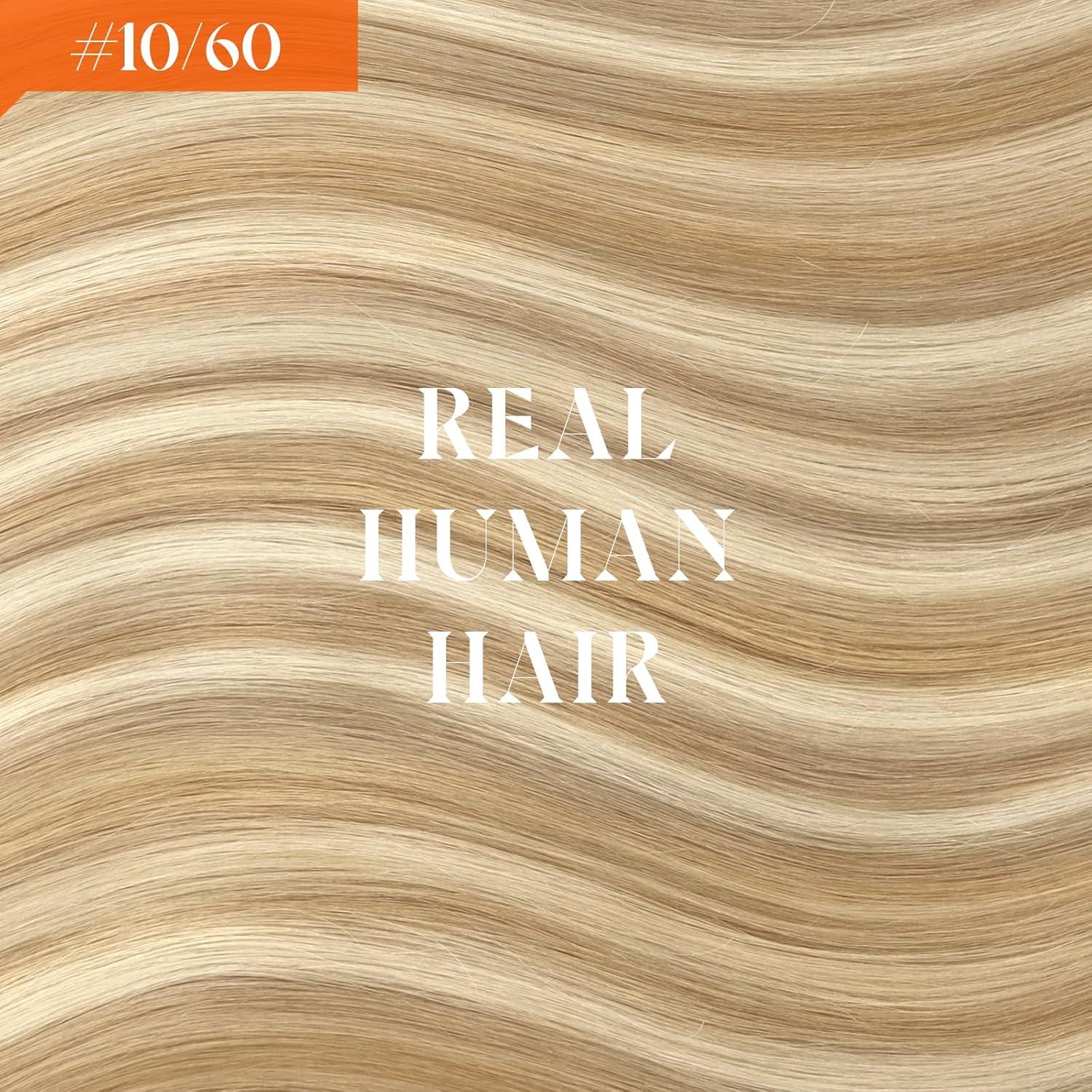 imageSunny Hair Wire Hair Extensions Real Human Hair Fish Line Human Hair Extensions Invisible Wire Extensions Golden Blonde with Medium Blonde Highlights 1622 18 InchC1 P1060