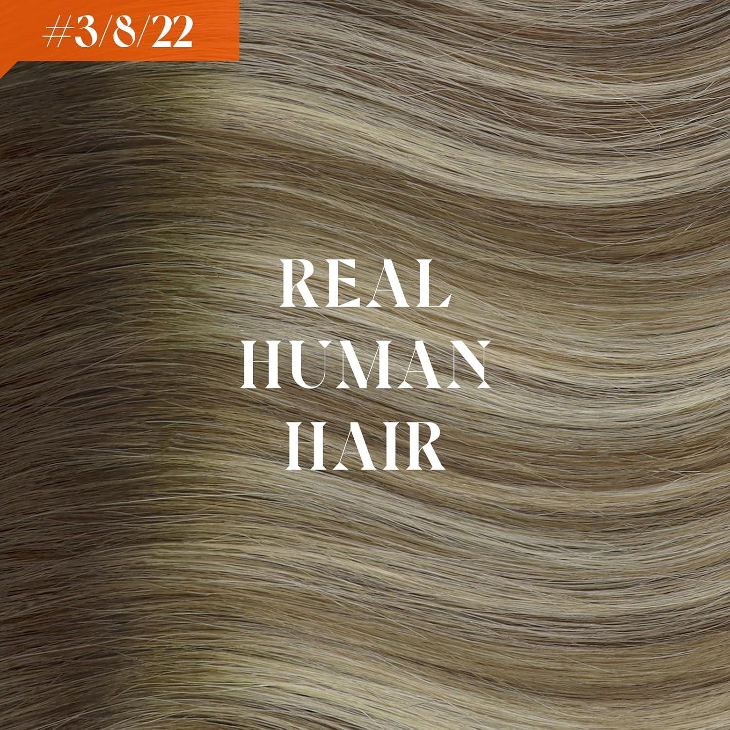 imageSunny Hair Wire Hair Extensions Real Human Hair Fish Line Human Hair Extensions Invisible Wire Extensions Golden Blonde with Medium Blonde Highlights 1622 18 InchB1 3822