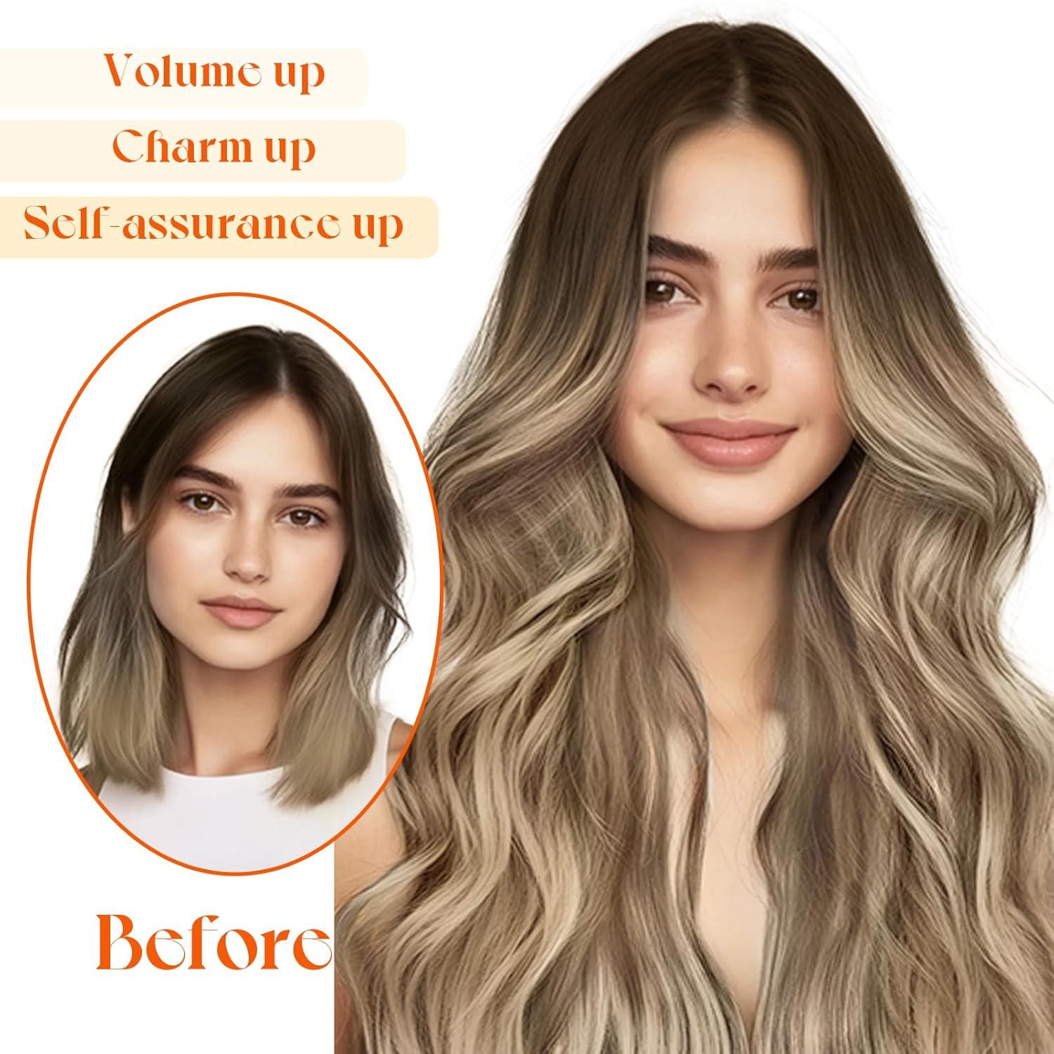 imageSunny Hair Wire Hair Extensions Real Human Hair Fish Line Human Hair Extensions Invisible Wire Extensions Golden Blonde with Medium Blonde Highlights 1622 18 InchB1 3822