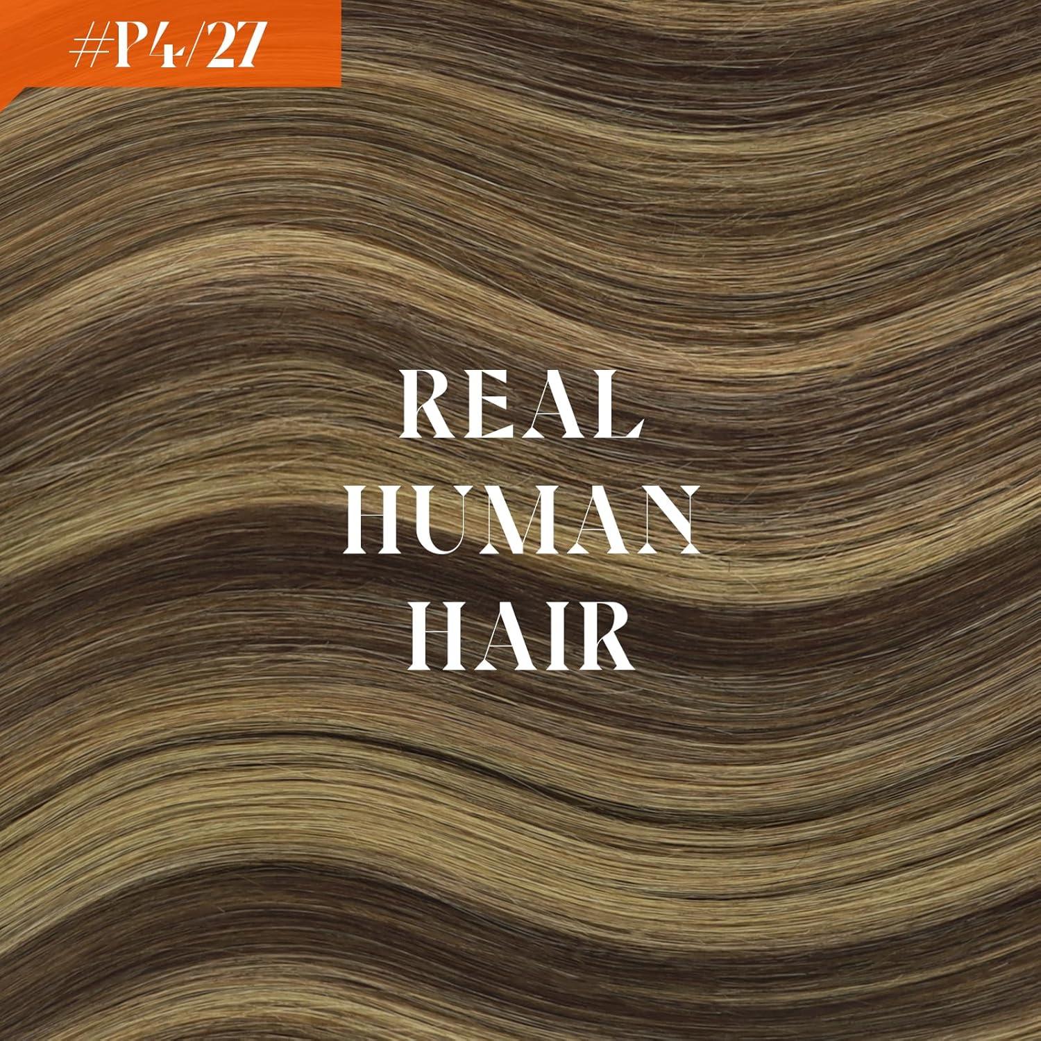 imageSunny Hair Wire Hair Extensions Real Human Hair Fish Line Human Hair Extensions Invisible Wire Extensions Golden Blonde with Medium Blonde Highlights 1622 18 InchB2 P427