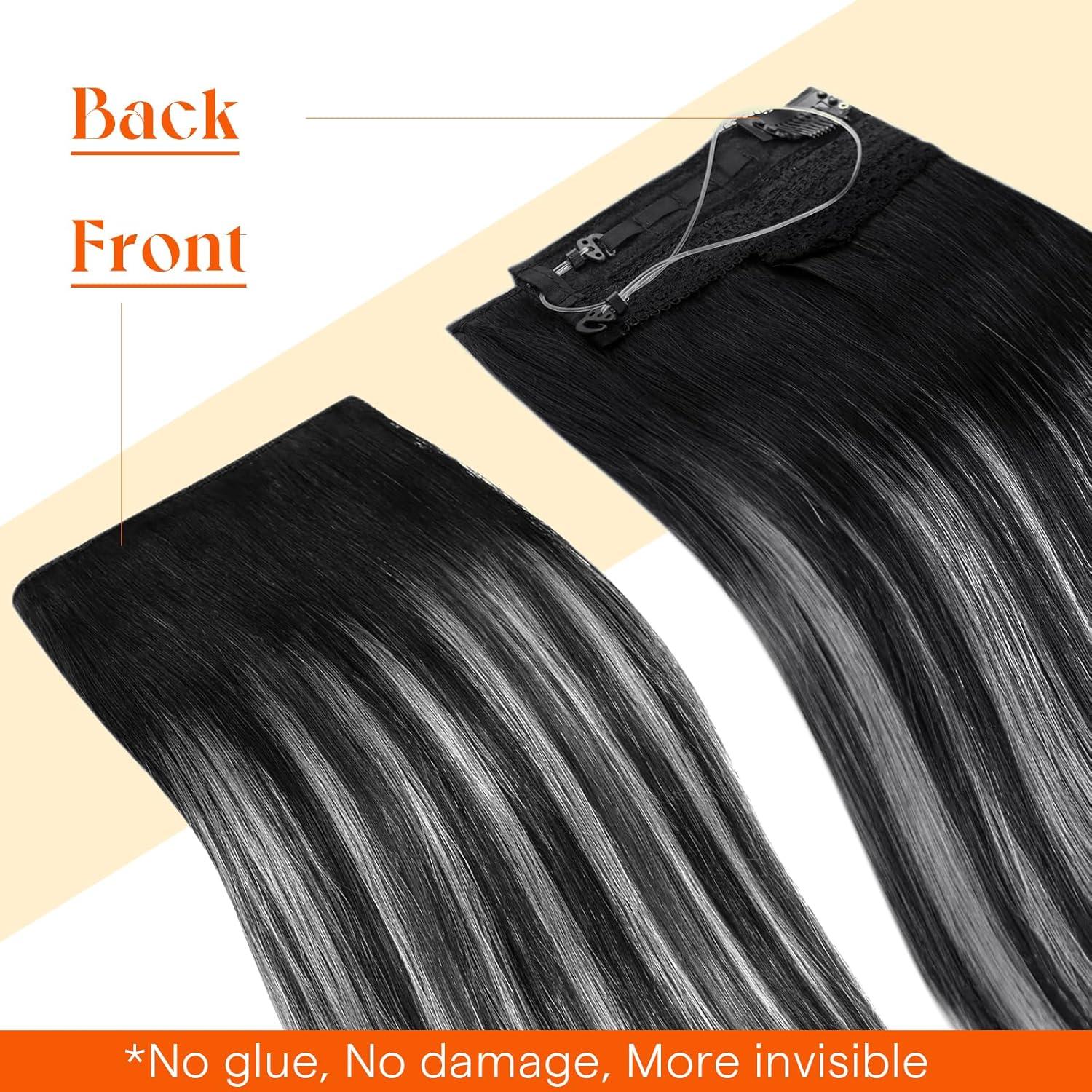 imageSunny Hair Wire Hair Extensions Real Human Hair Fish Line Human Hair Extensions Invisible Wire Extensions Golden Blonde with Medium Blonde Highlights 1622 18 InchC3 1BS1B New