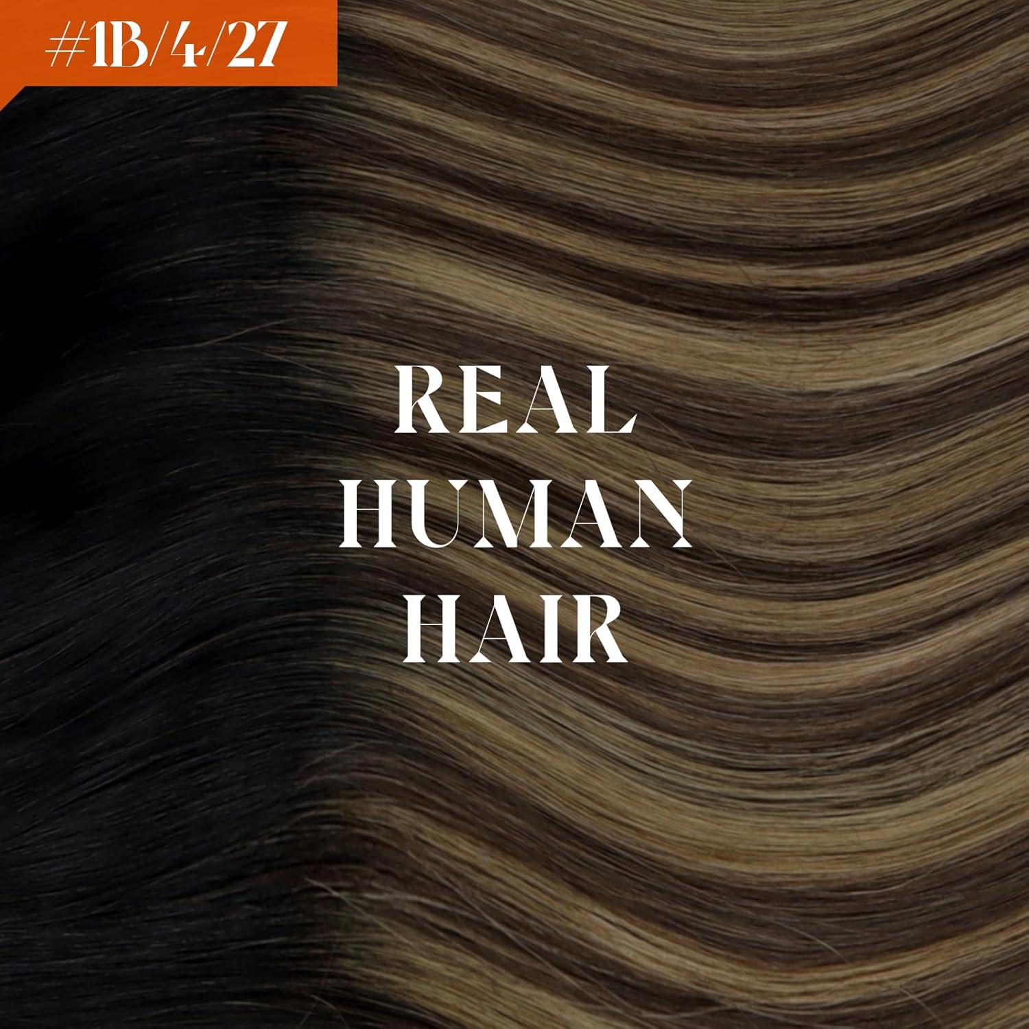 imageSunny Hair Wire Hair Extensions Real Human Hair Fish Line Human Hair Extensions Invisible Wire Extensions Golden Blonde with Medium Blonde Highlights 1622 18 InchC2 1B427