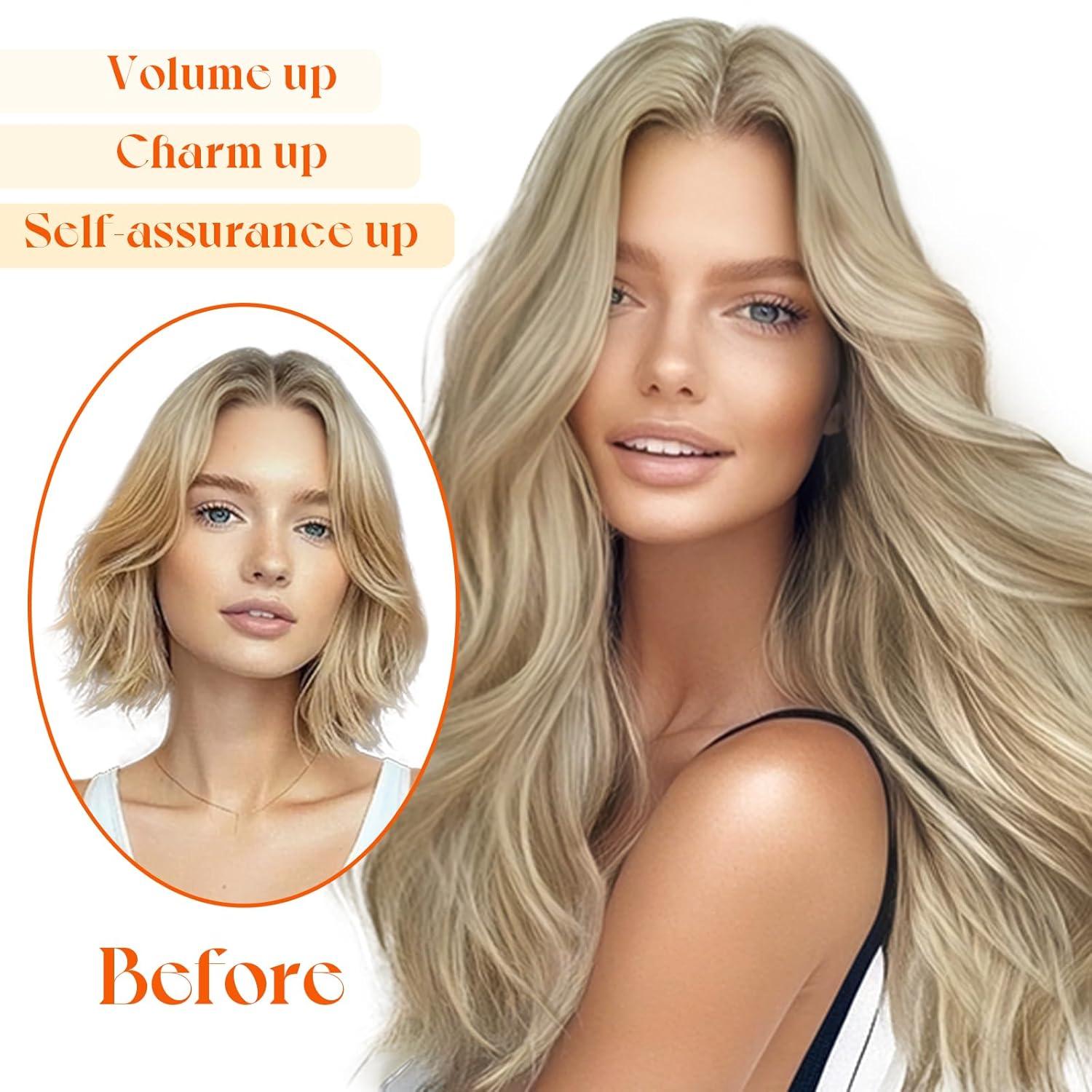 imageSunny Hair Wire Hair Extensions Real Human Hair Fish Line Human Hair Extensions Invisible Wire Extensions Golden Blonde with Medium Blonde Highlights 1622 18 InchA1 1622