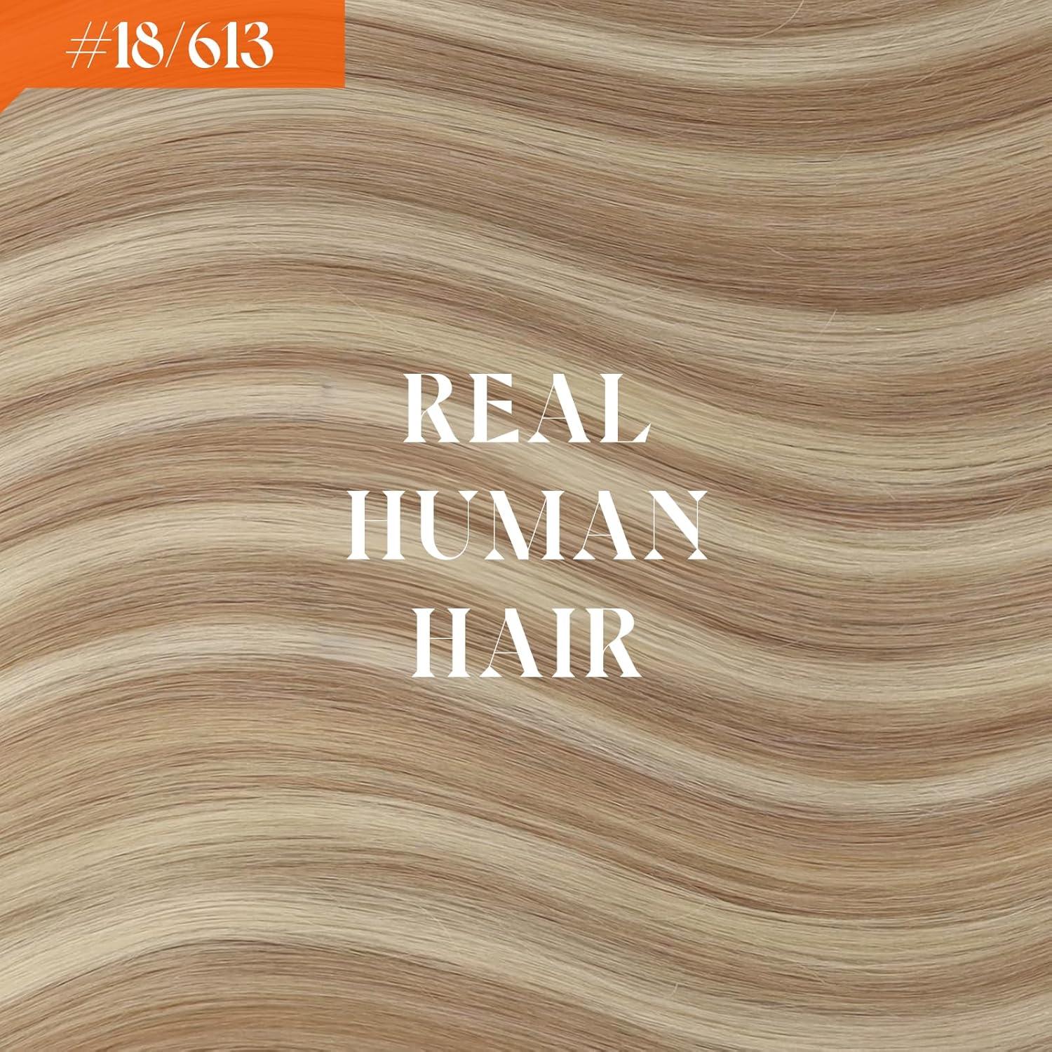 imageSunny Hair Wire Hair Extensions Real Human Hair Fish Line Human Hair Extensions Invisible Wire Extensions Golden Blonde with Medium Blonde Highlights 1622 18 InchB1 18613